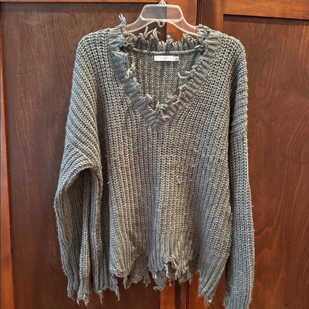 Lush Distressed Gray Sweater